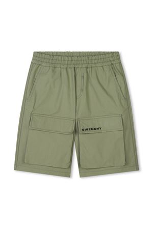 Shorts in misto cotone biologico verde GIVENCHY KIDS | H30717634